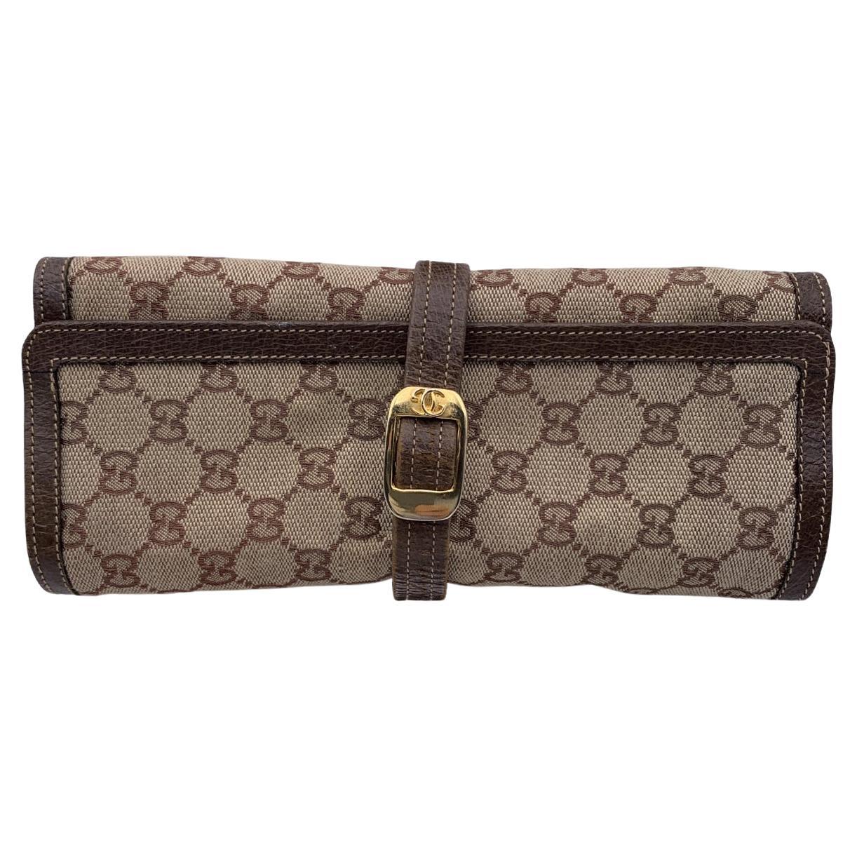 Gucci Vintage Monogram Canvas Jewelry Roll Holder Travel Case For Sale