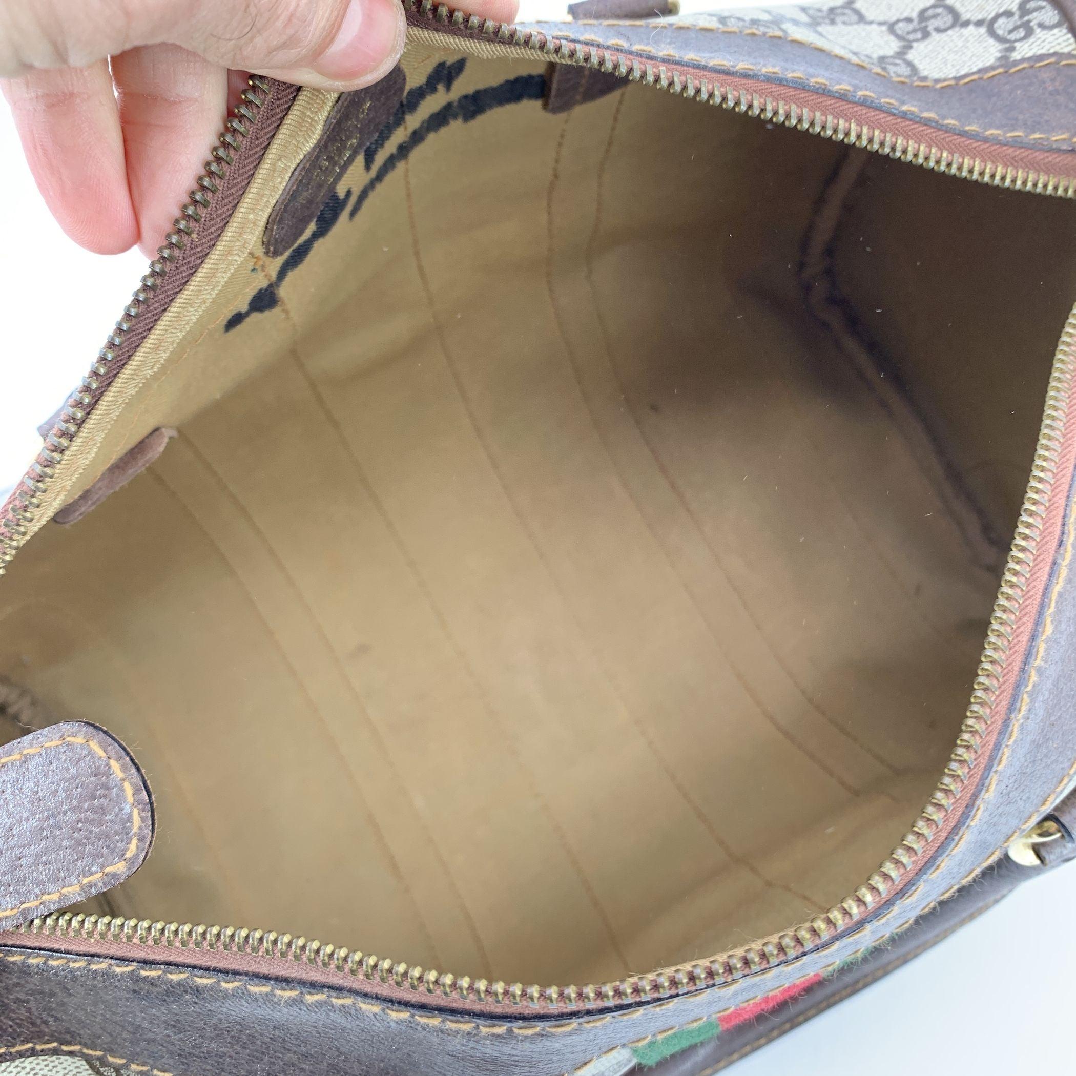 De las mujeres Gucci Vintage Monograma Lienzo Cuero Web Boston Bolso Bolso
