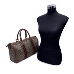 Gucci Vintage Monogram Canvas Leather Web Duffle Boston Bag