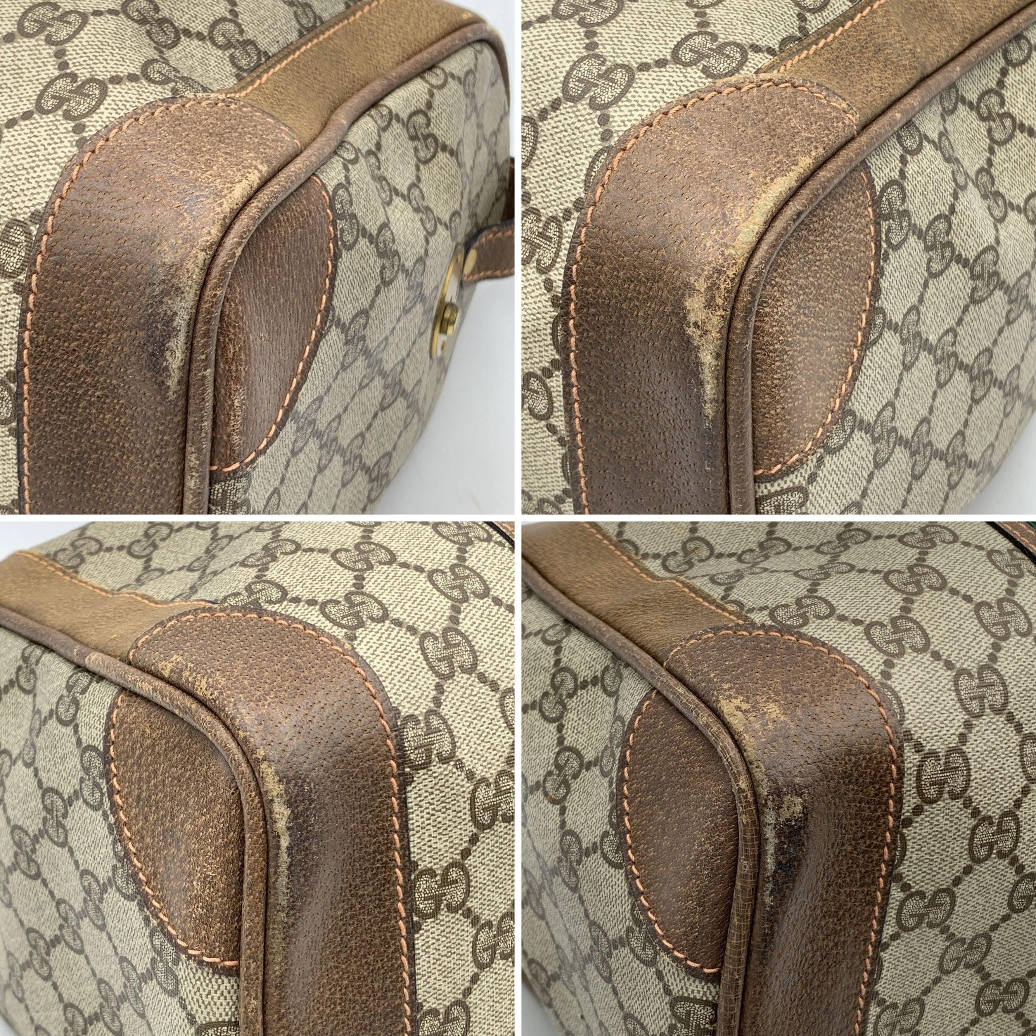 Gucci Vintage Monogram Canvas Leder Web Duffle Boston Tasche mit Monogramm (Grau)