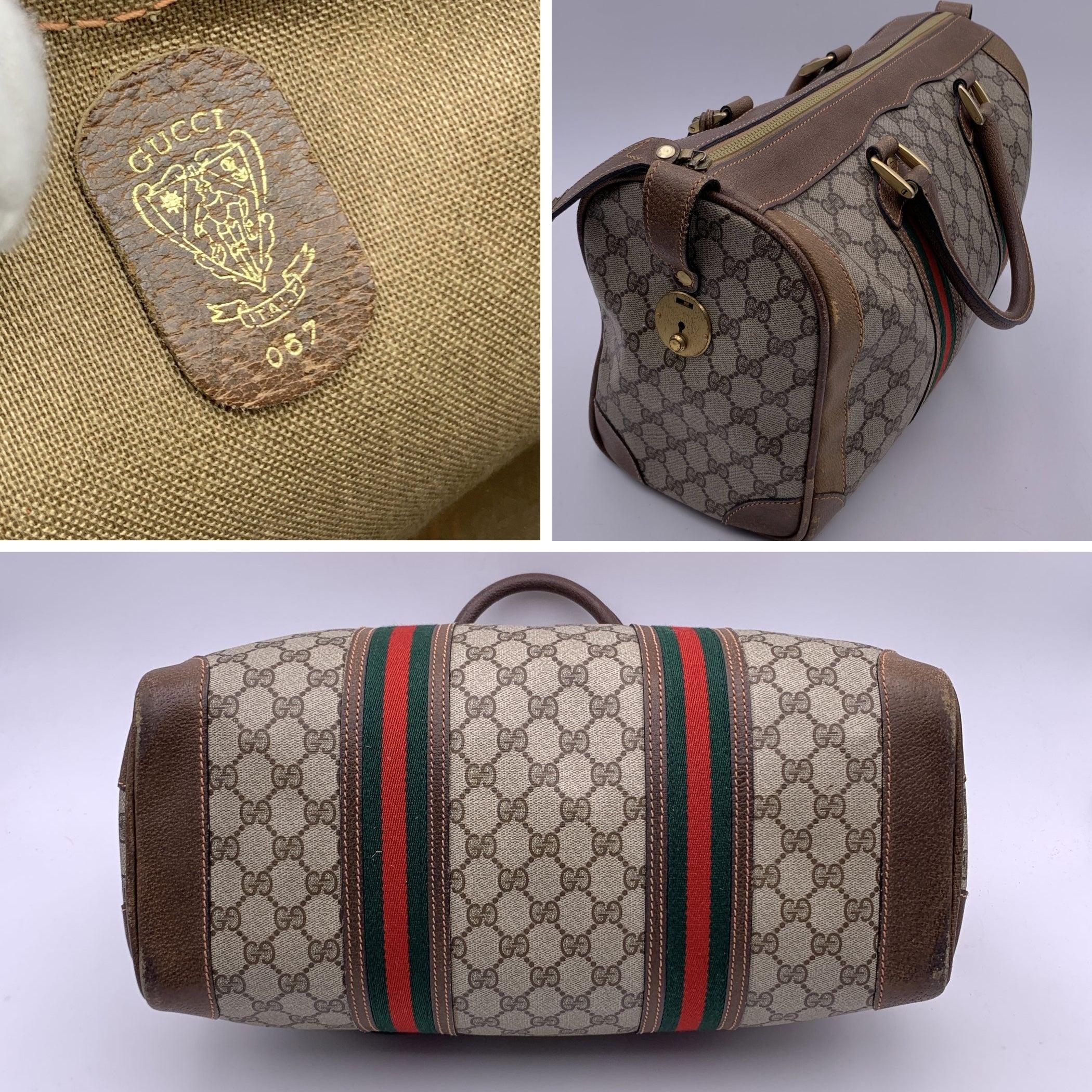 Gucci Vintage Monogram Canvas Leder Web Duffle Boston Tasche mit Monogramm im Zustand „Gut“ in Rome, Rome