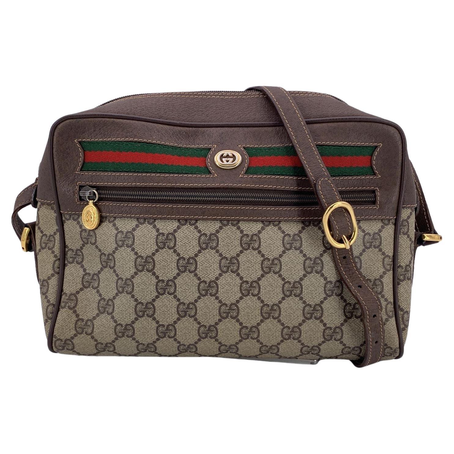 Gucci Vintage Monogram Canvas Ophidia Stripes Medium Crossbody Bag