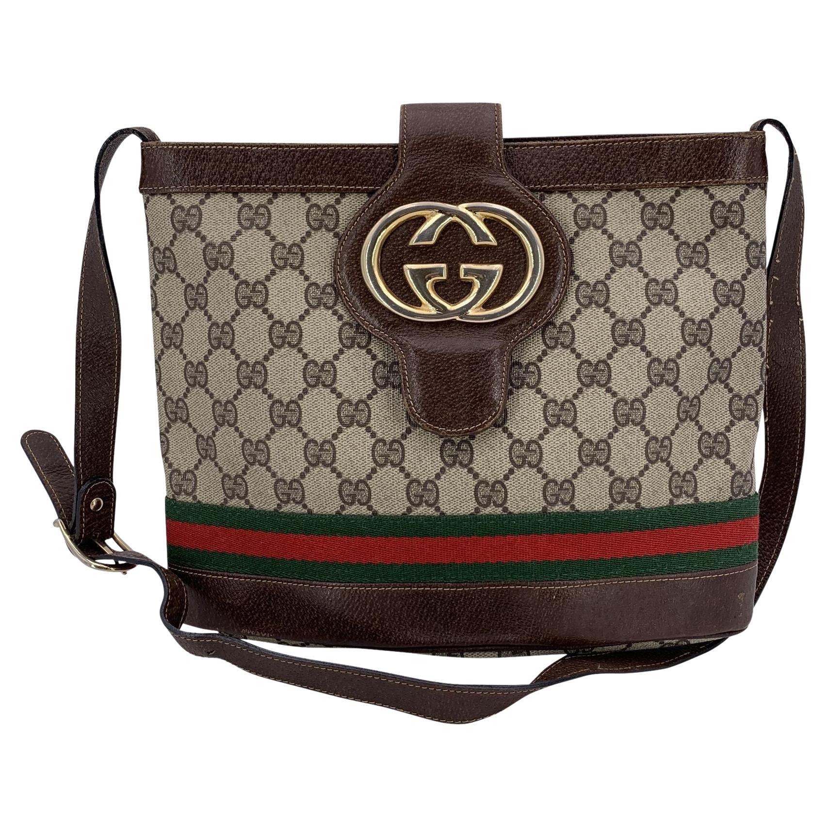 Gucci Vintage Monogram Canvas Ophidia Web Bucket Shoulder Bag For Sale