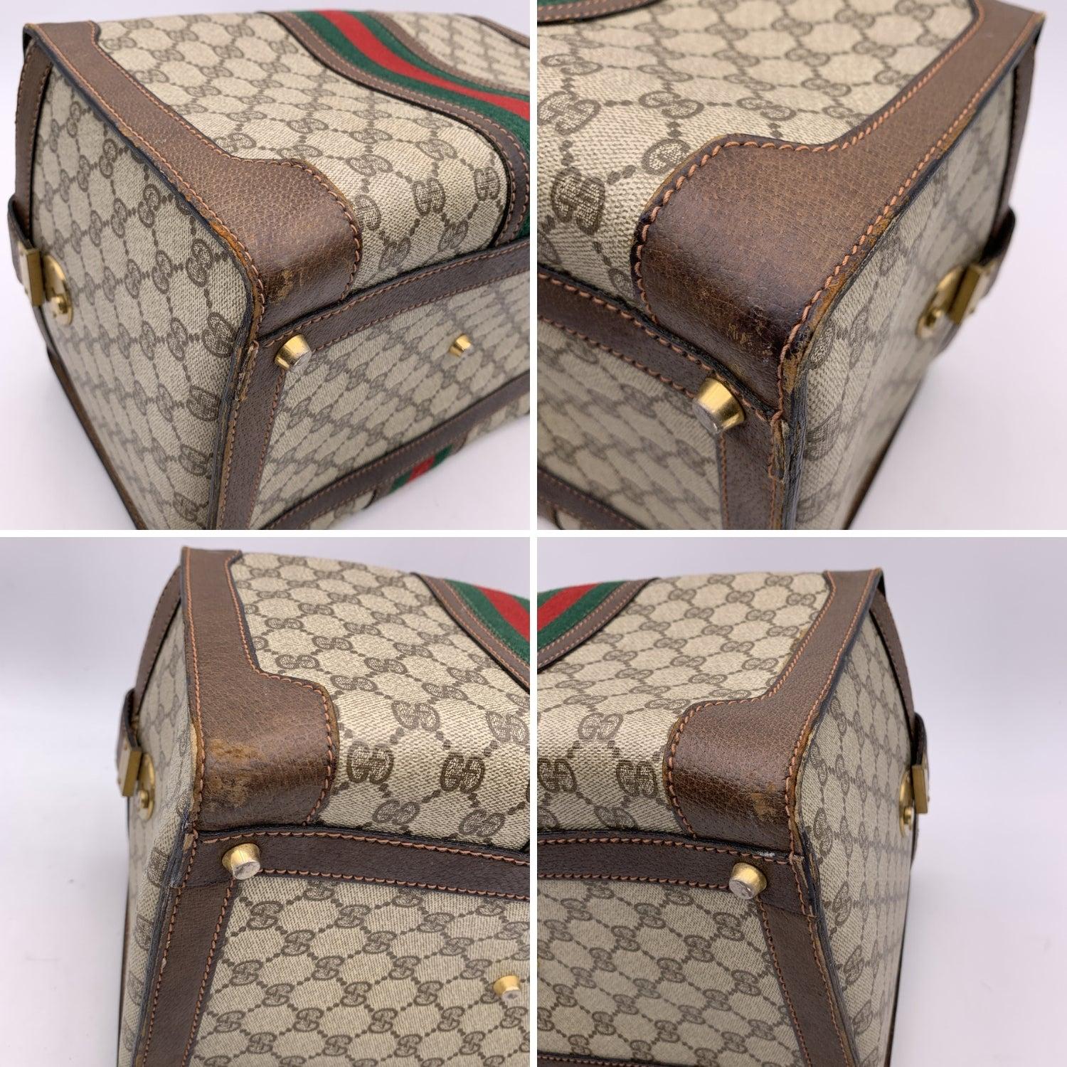 Gucci Vintage Monogram Canvas Train Case Bag with Stripes 1