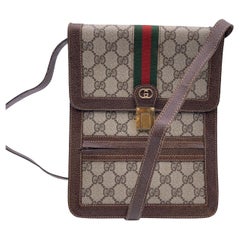 Gucci Used Monogram Canvas Vertical Shoulder Bag with Stripes