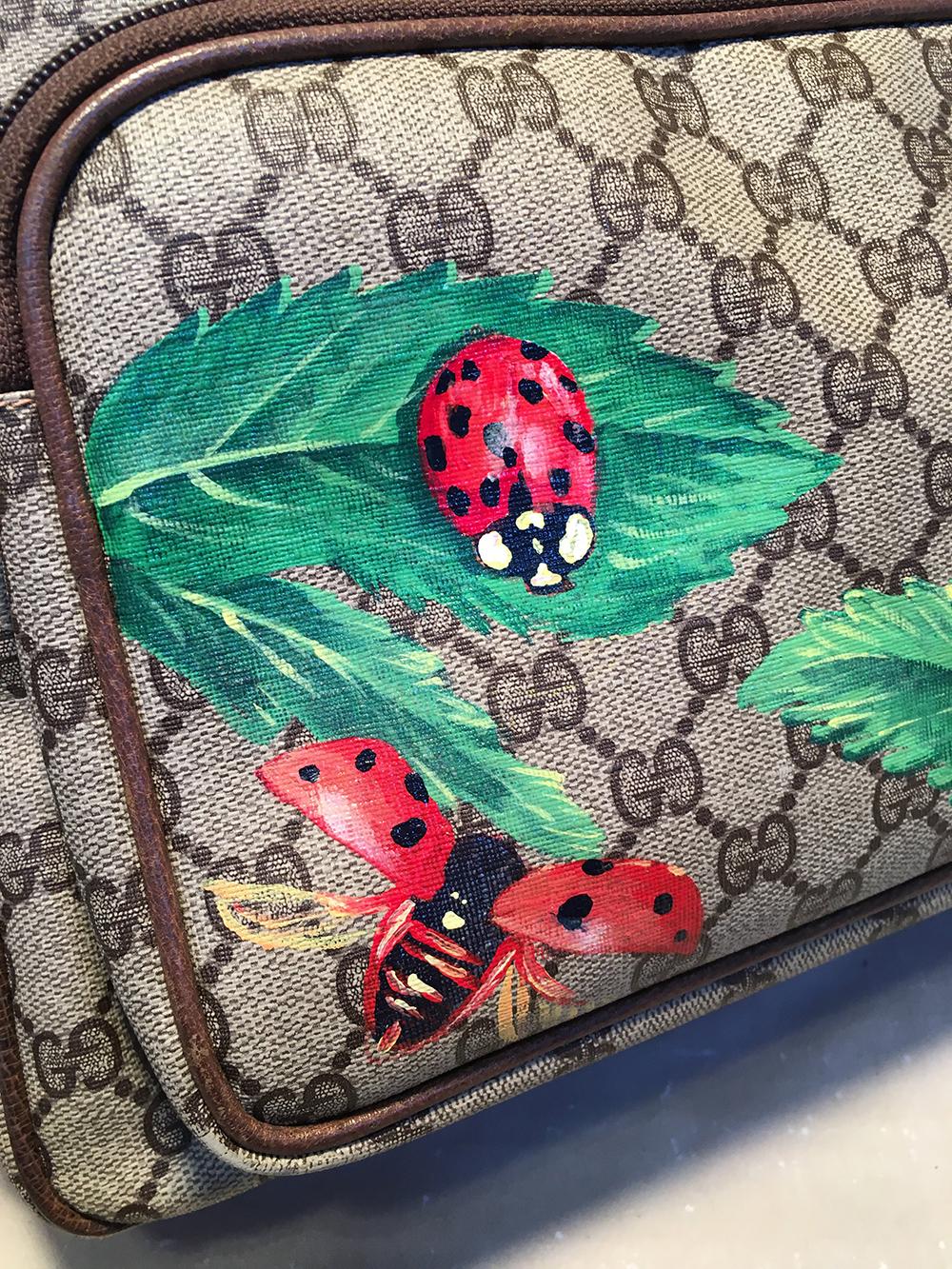 Black Gucci Vintage Monogram Customized Ladybug Reporter Messenger Shoulder Bag For Sale