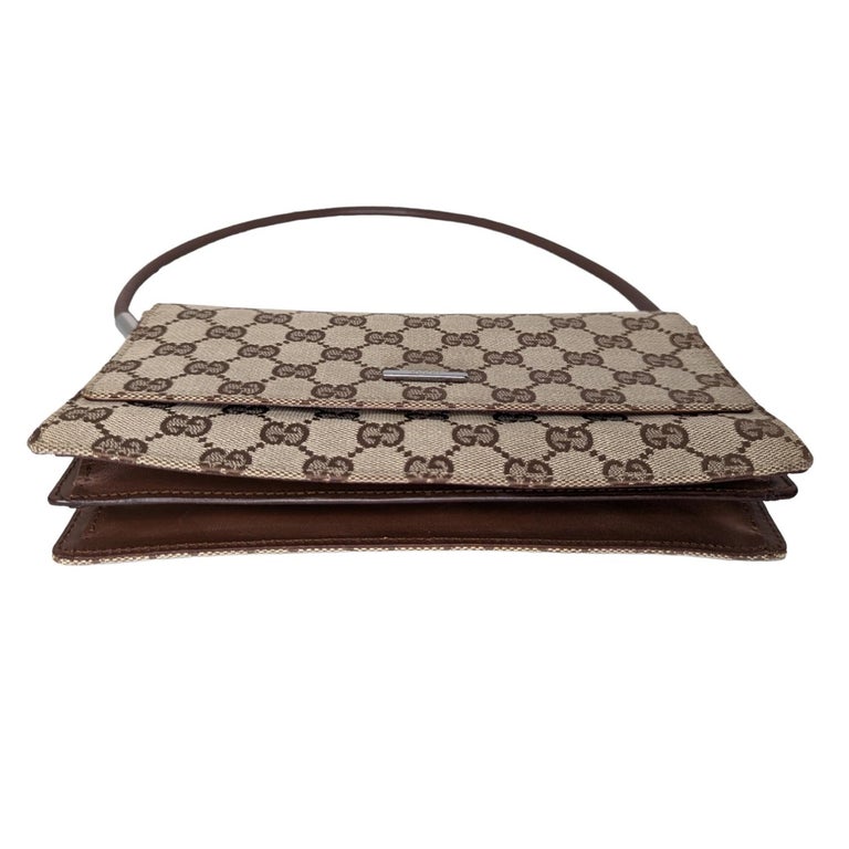 Gucci Vintage Monogram Pochette Flap Shoulder Bag Brown For Sale at 1stDibs