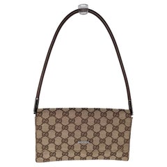 Gucci Vintage Monogram Pochette Flap Shoulder Bag Brown