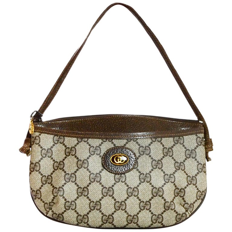 Gucci Vintage Monogram Supreme Zip Top Pochette Bag For Sale at