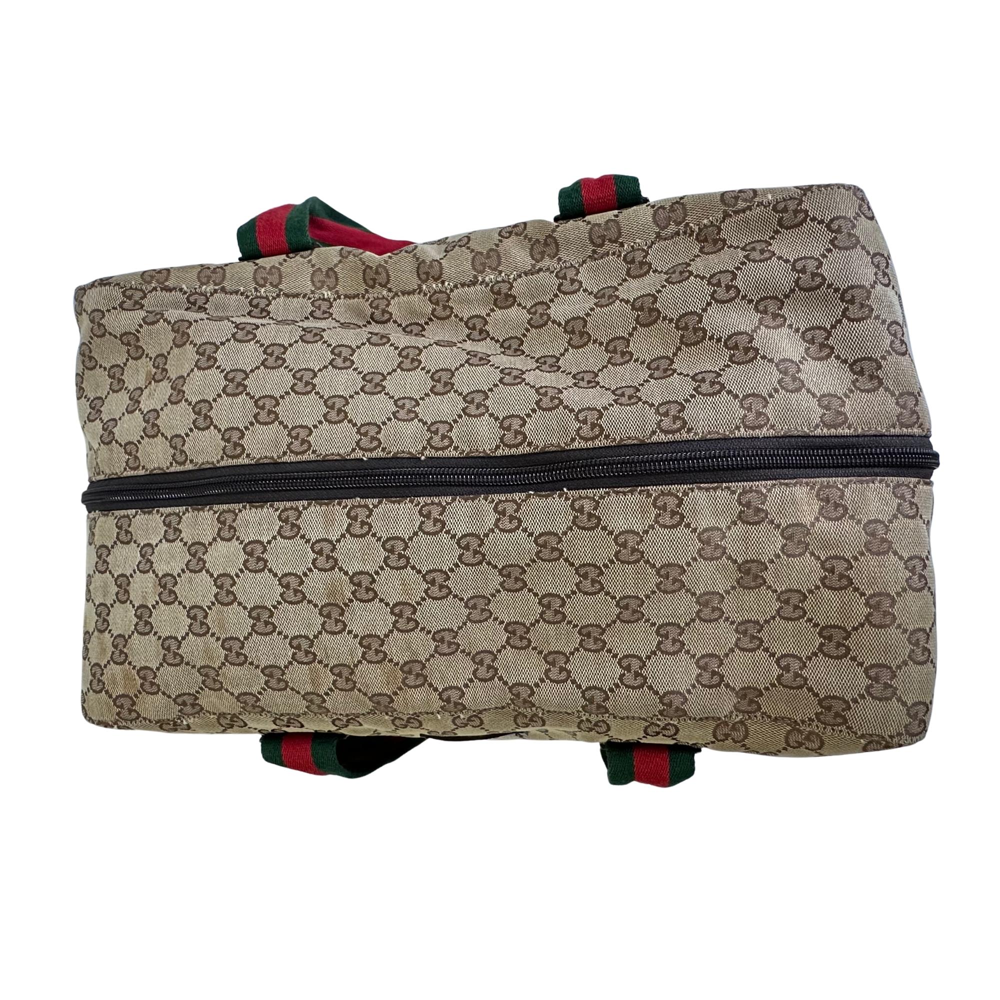 Gucci Vintage Monogram Web Handles Overnight Duffle Travel Bag (153210) For Sale 1