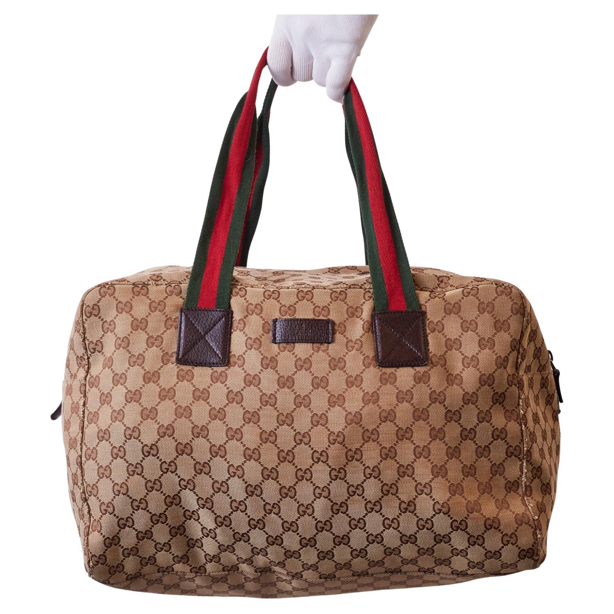 Gucci Vintage Monogram Web Handles Overnight Duffle Travel Bag (153210) For Sale