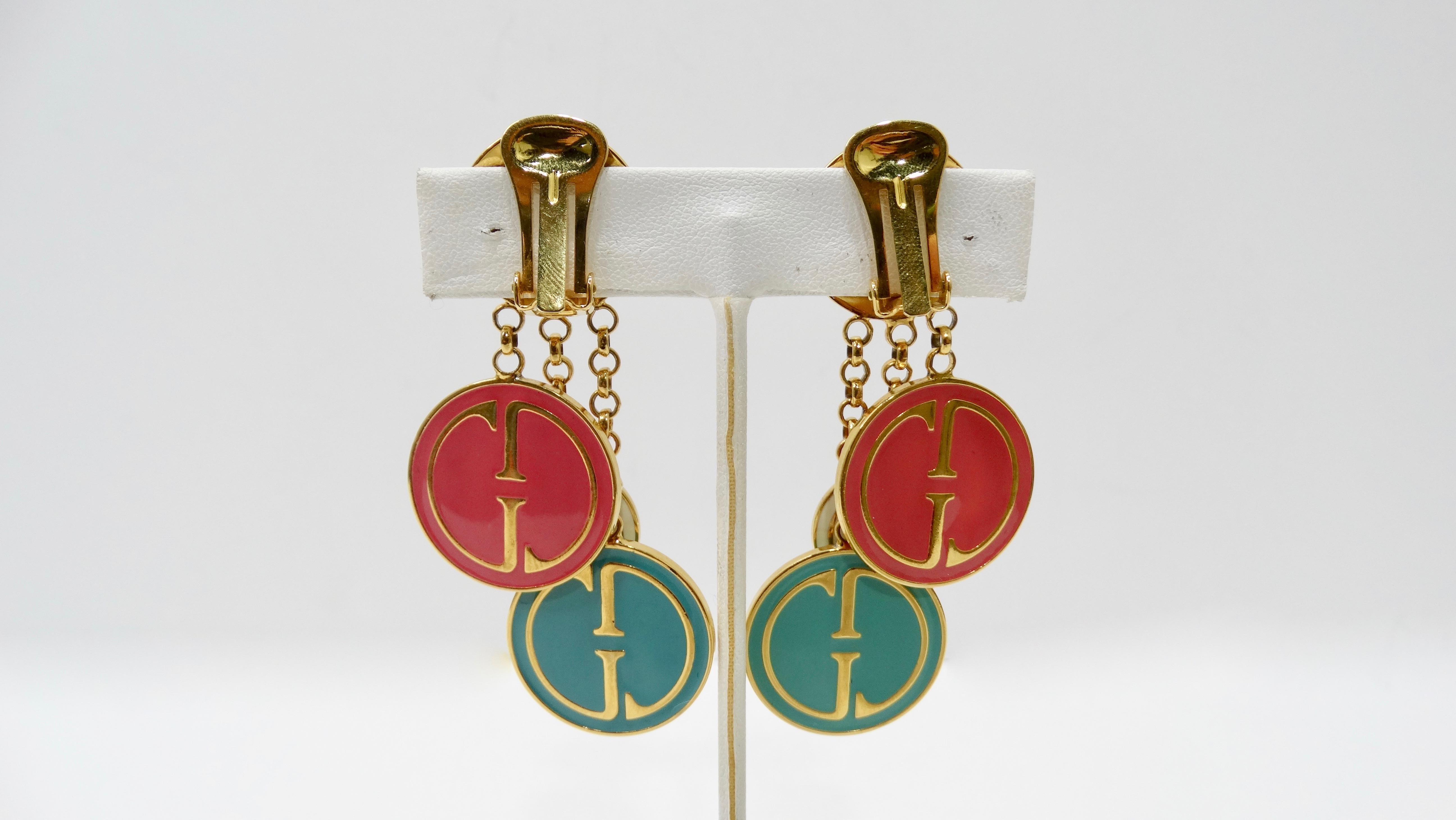Gucci Vintage Multi-Colored Logo Earrings  In Good Condition For Sale In Scottsdale, AZ