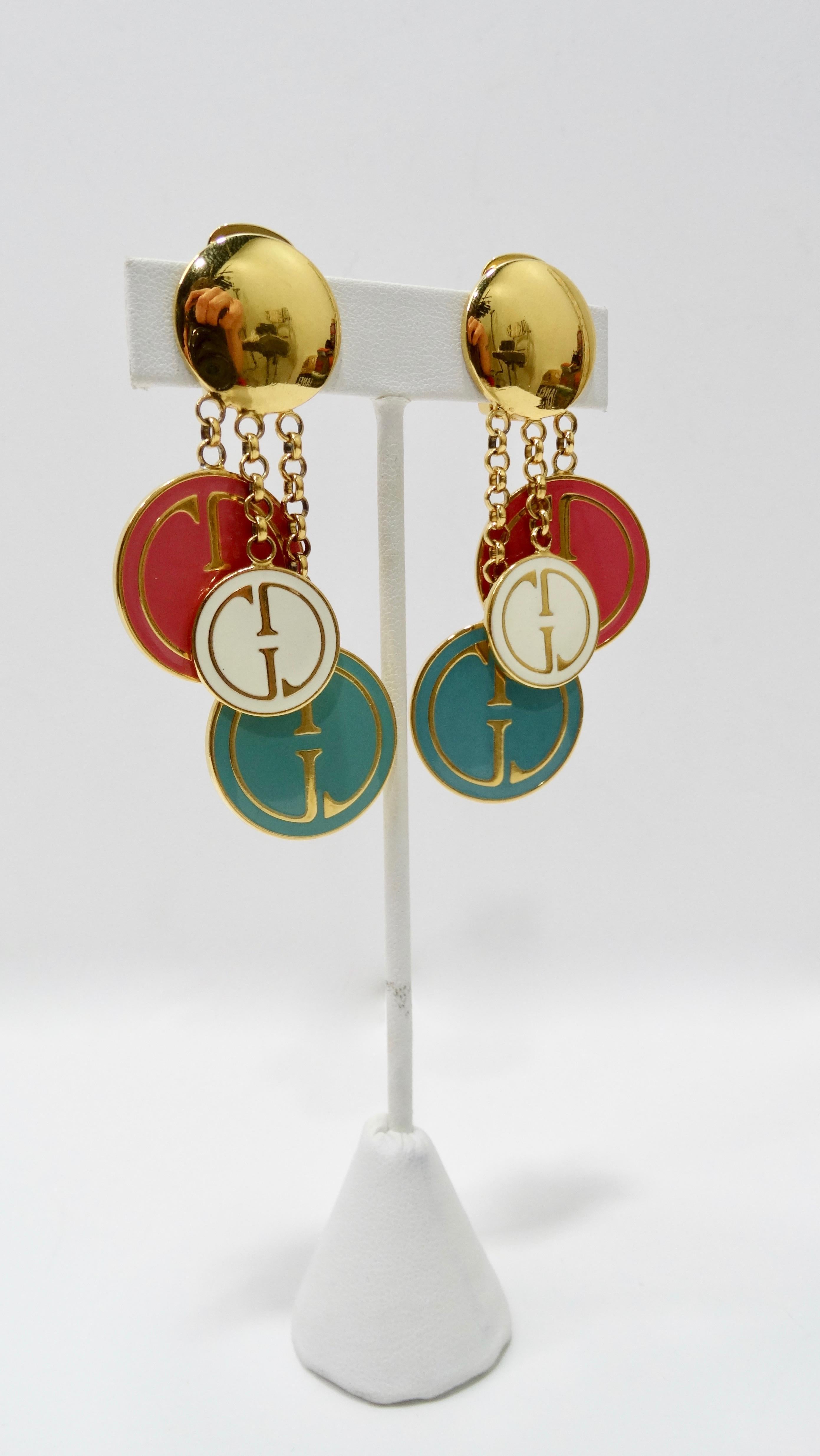 Gucci Vintage Multi-Colored Logo Earrings  For Sale 1