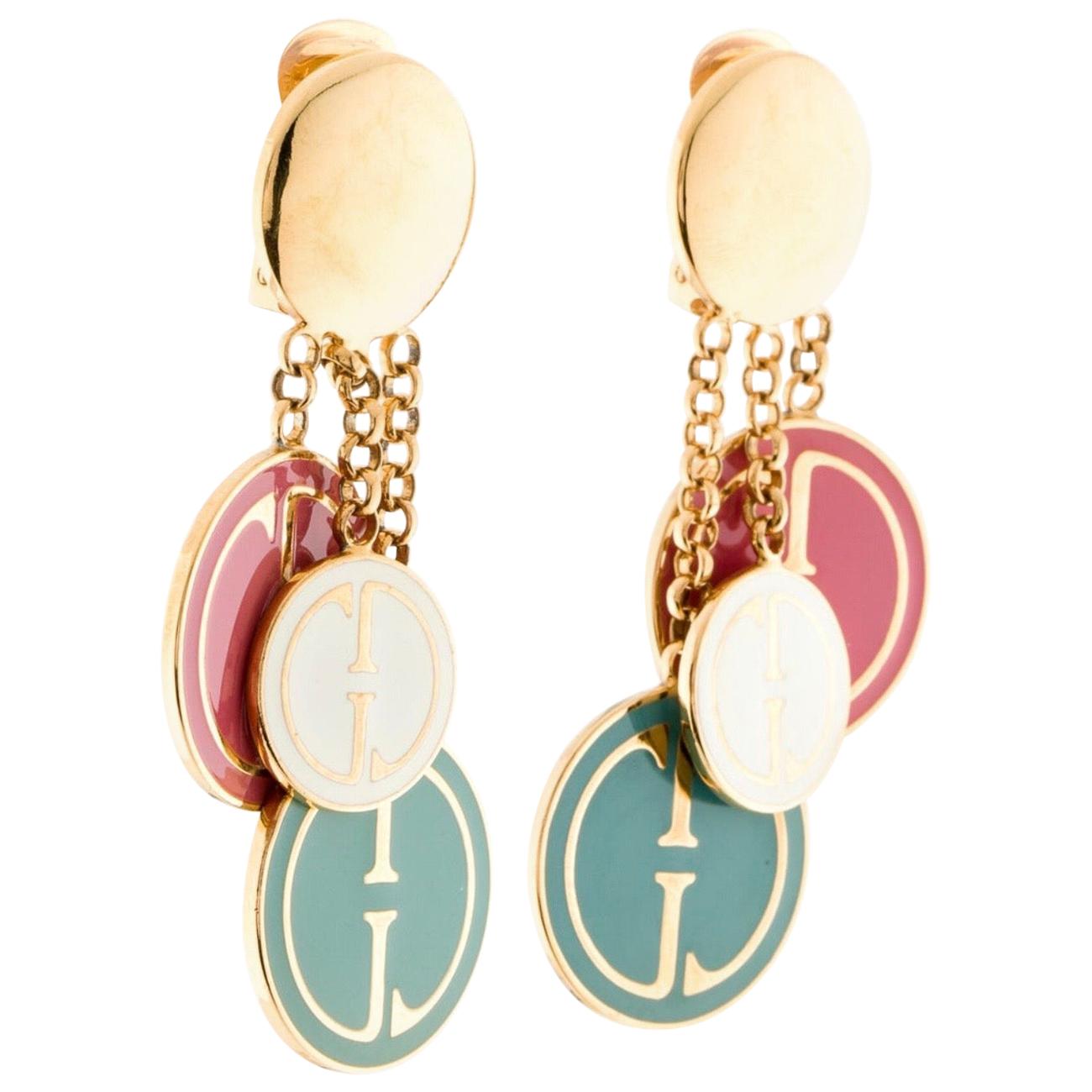 Gucci Vintage Multi-Colored Logo Earrings  For Sale