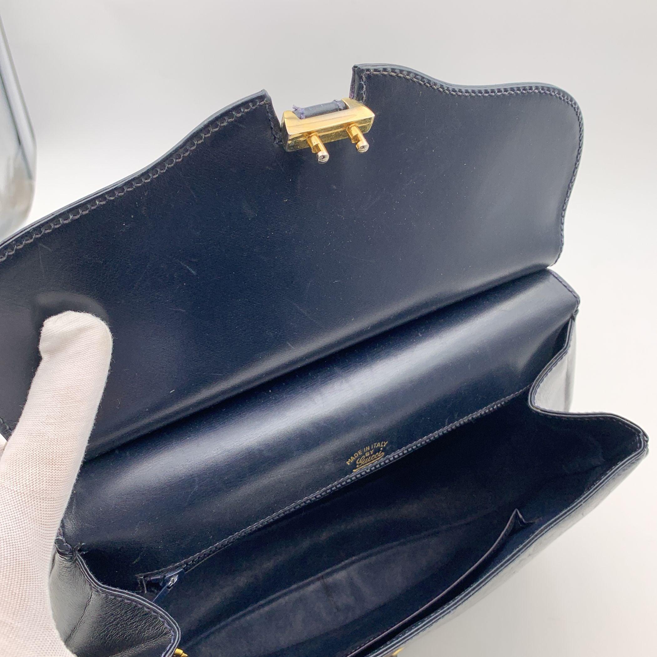 Gucci Vintage Navy Blue Leather Bamboo Flap Shoulder Bag 1