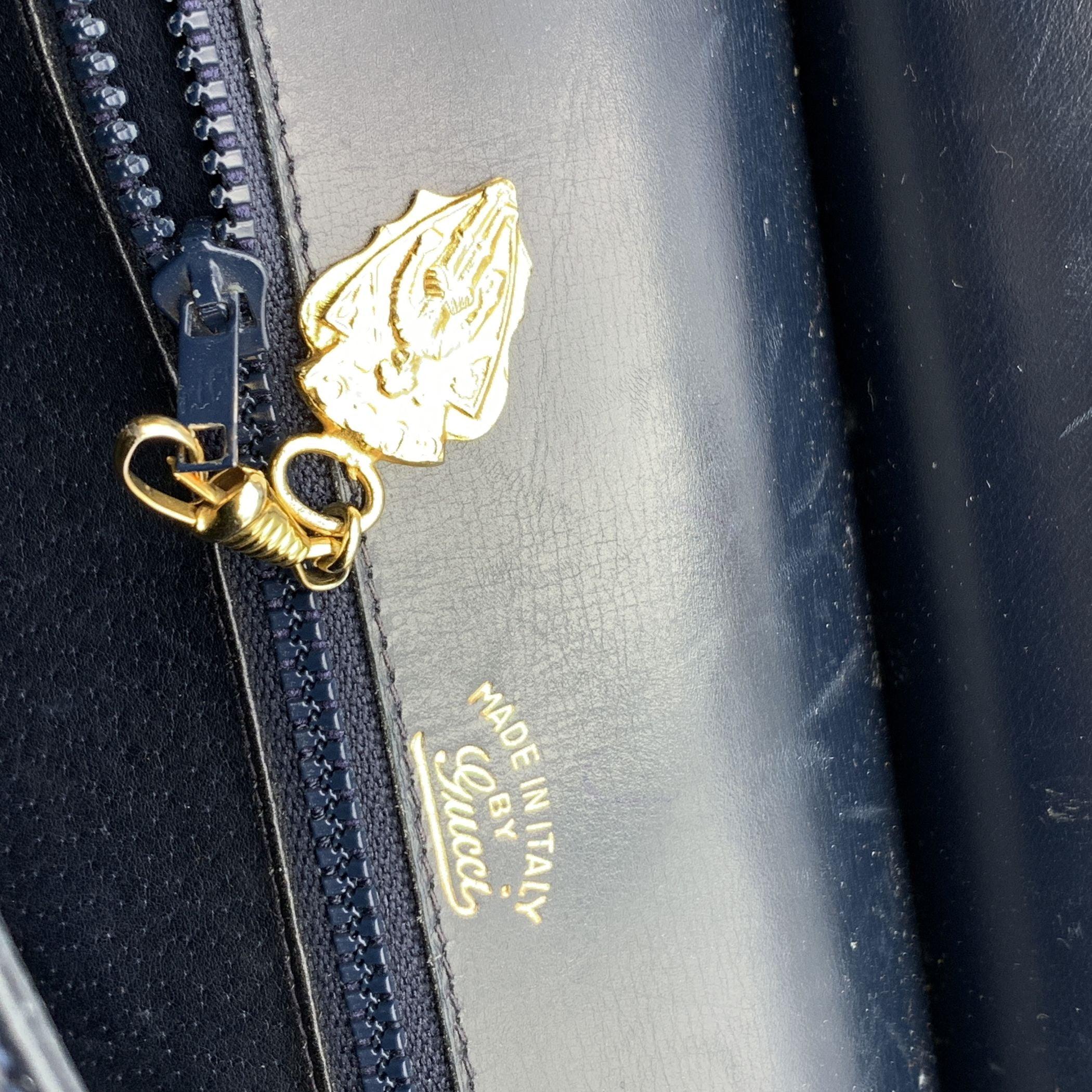 Gucci Vintage Navy Blue Leather Bamboo Flap Shoulder Bag 2