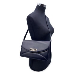 Gucci Vintage Navy Blue Leather East West Shoulder Bag