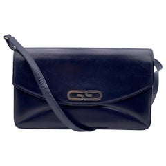 Gucci Vintage Navy Blue Leather East West Shoulder Bag