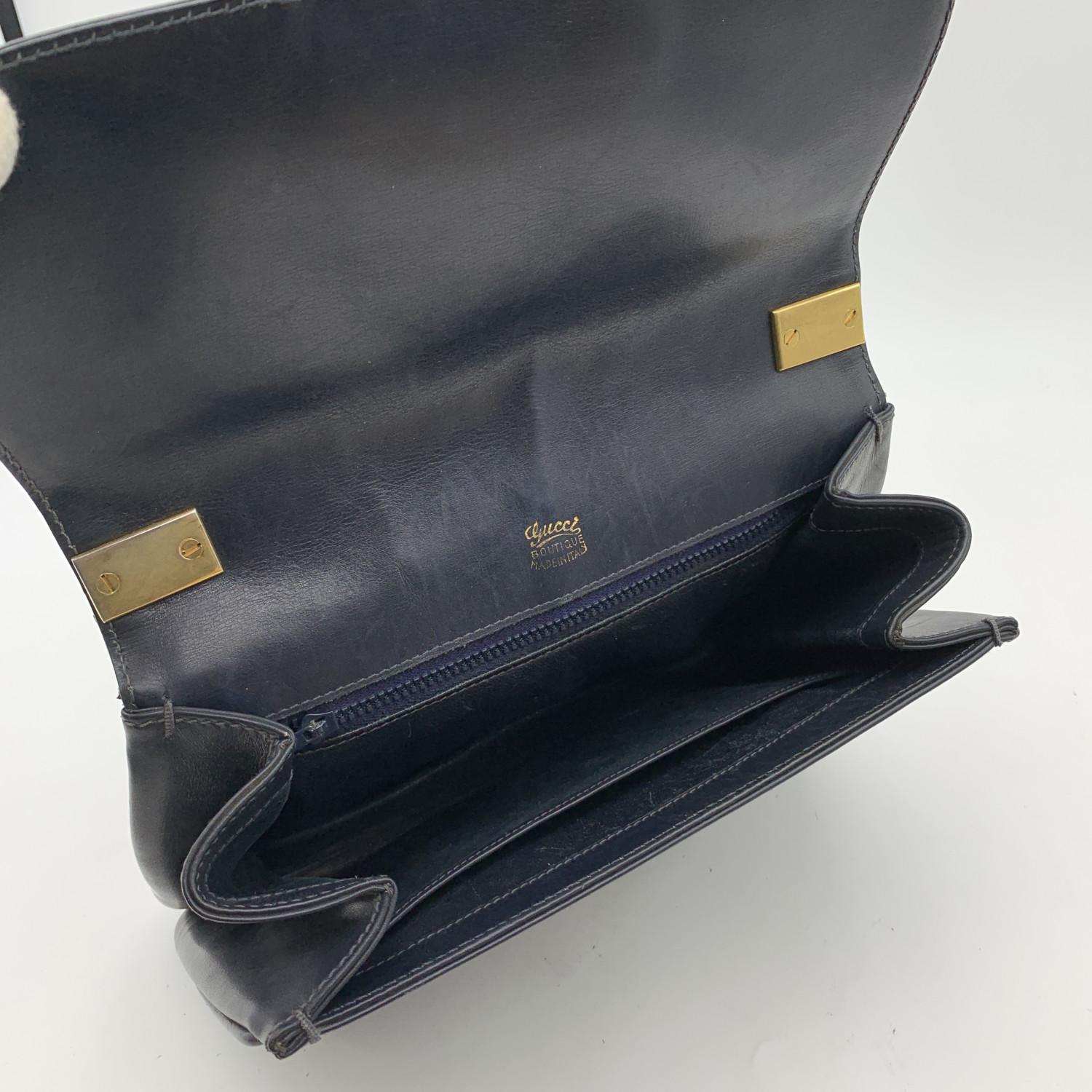 Women's Gucci Vintage Navy Blue Leather Flap Handbag Top Handle Bag