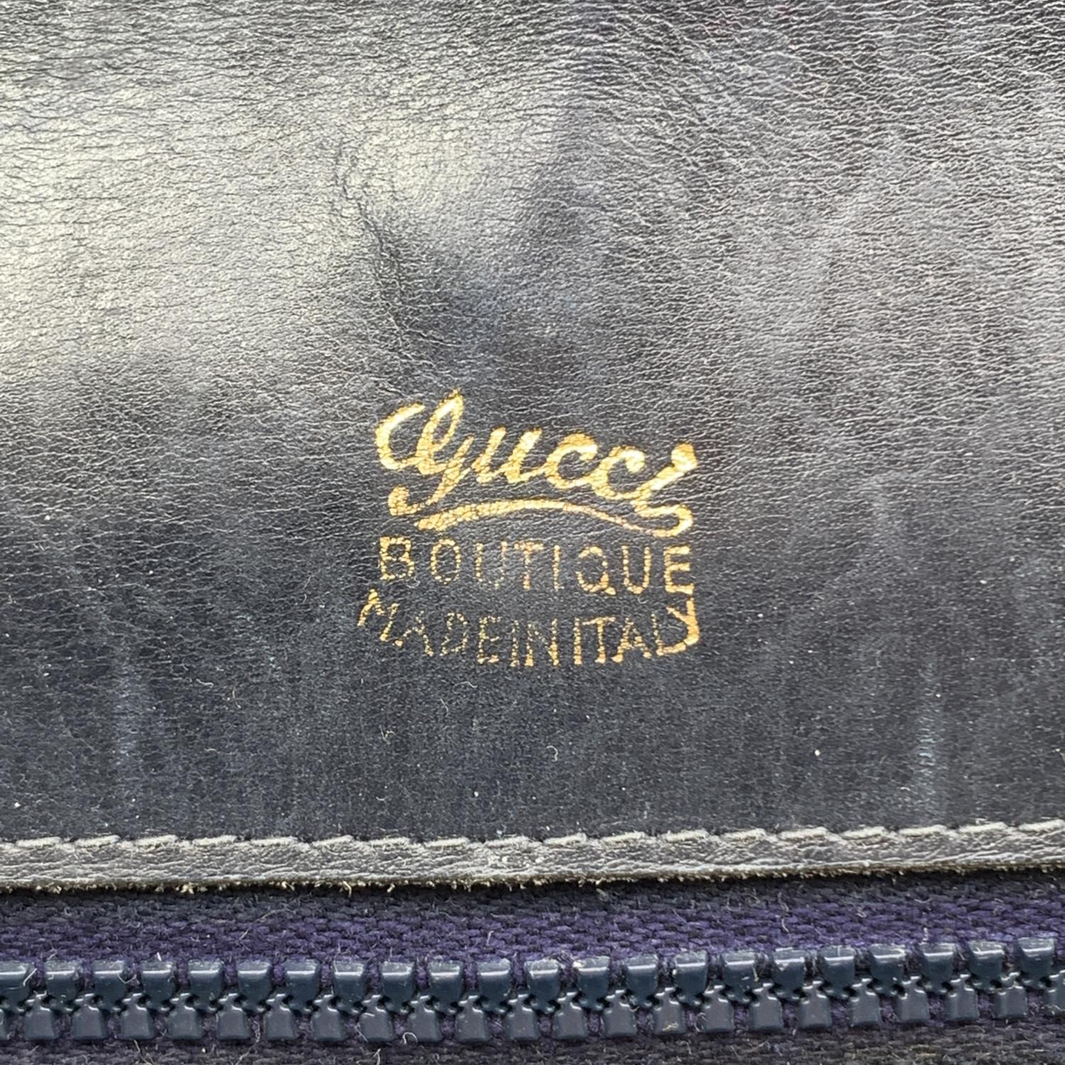 Gucci Vintage Navy Blue Leather Flap Handbag Top Handle Bag 2