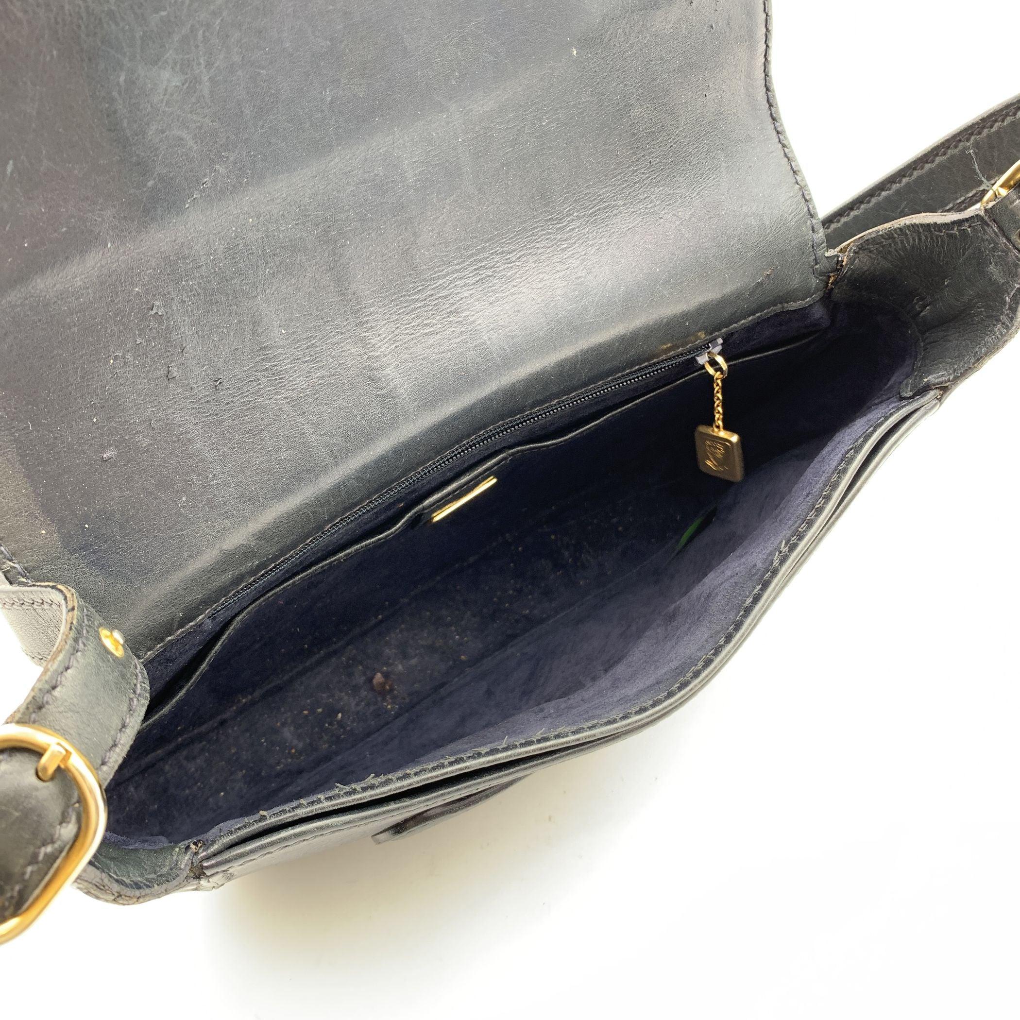 Women's Gucci Vintage Navy Blue Leather Flap Shoulder Bag