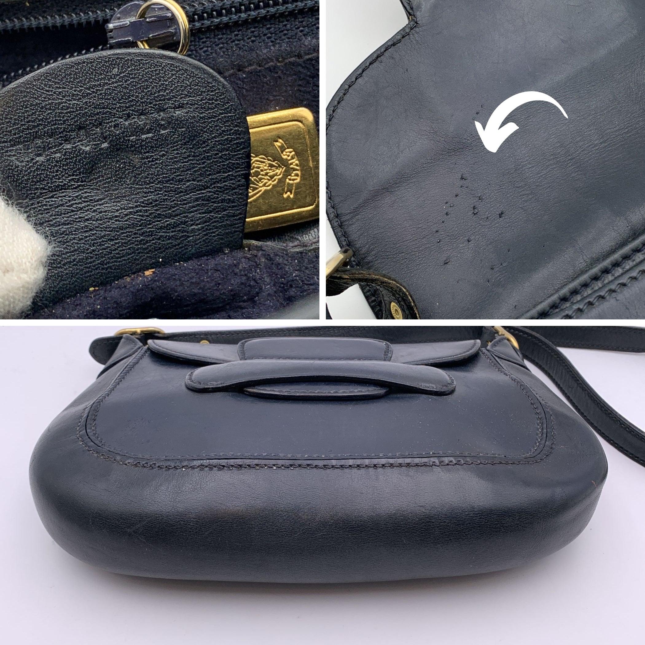 Gucci Vintage Navy Blue Leather Flap Shoulder Bag 1