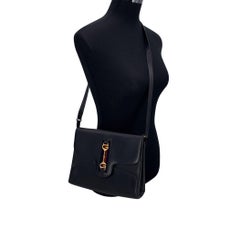 Gucci Vintage Navy Blue Leather GG Horsebit Web Flap Shoulder Bag