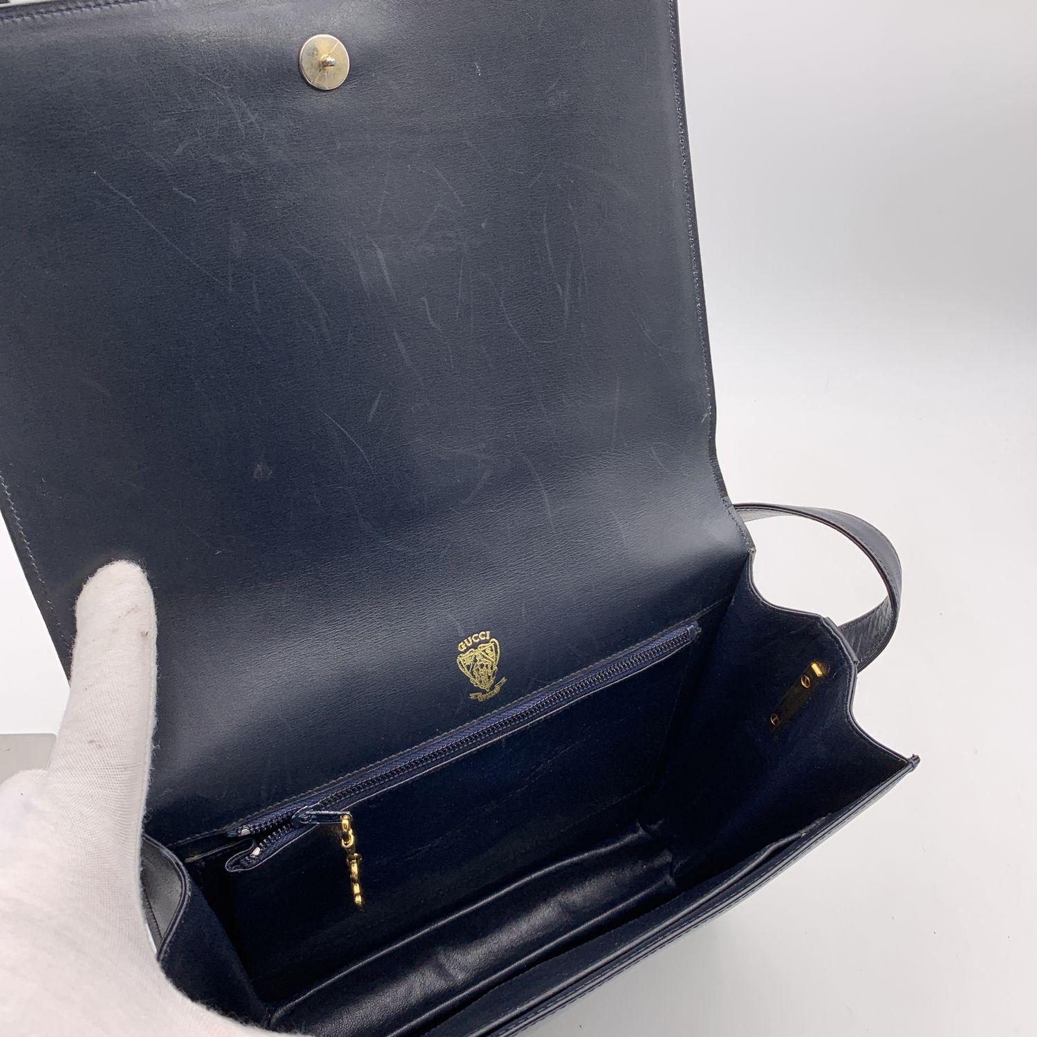 Women's Gucci Vintage Navy Blue Leather Horsebit Web Stripes Shoulder Bag