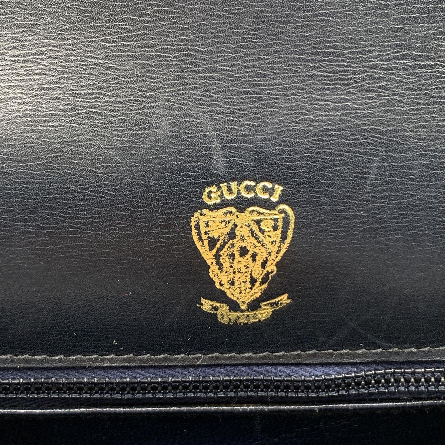Gucci Vintage Navy Blue Leather Horsebit Web Stripes Shoulder Bag 1