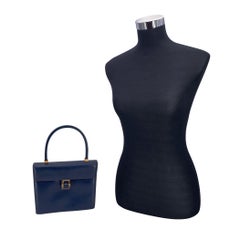 Gucci Vintage Navy Blue Leather Turn Lock Top Handle Handbag