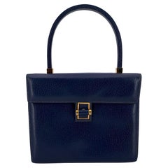 Gucci Vintage Navy Blue Leather Turn Lock Top Handle Handbag Gucci Vintage Navy Blue Leather Turn Lock Top Handle Handbag