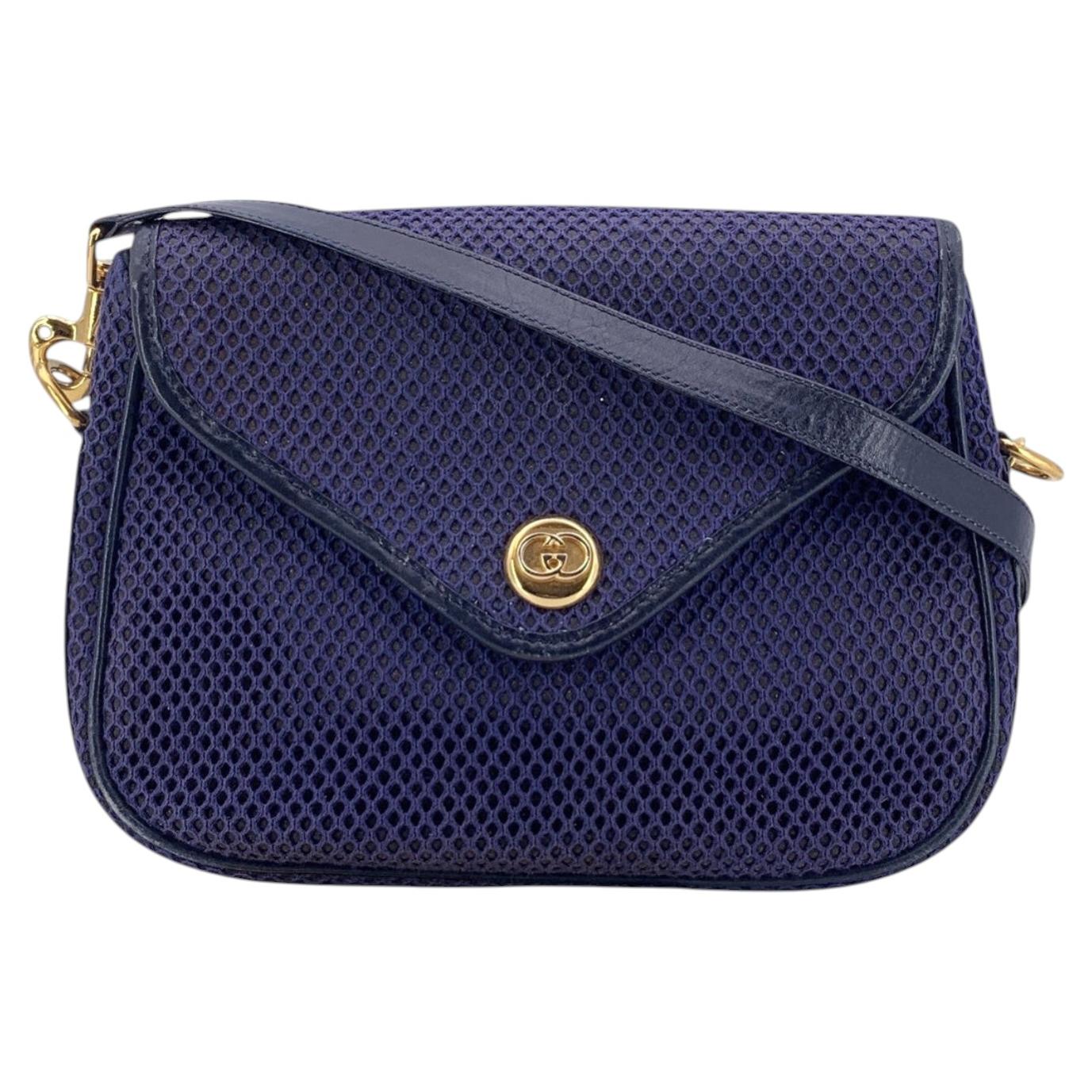 Gucci Vintage Navy Blue Mesh Shoulder Bag with Gold Interlocking G Logo
