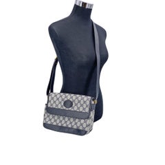 Gucci Vintage Navy Blue Monogram Canvas Flap Shoulder Bag