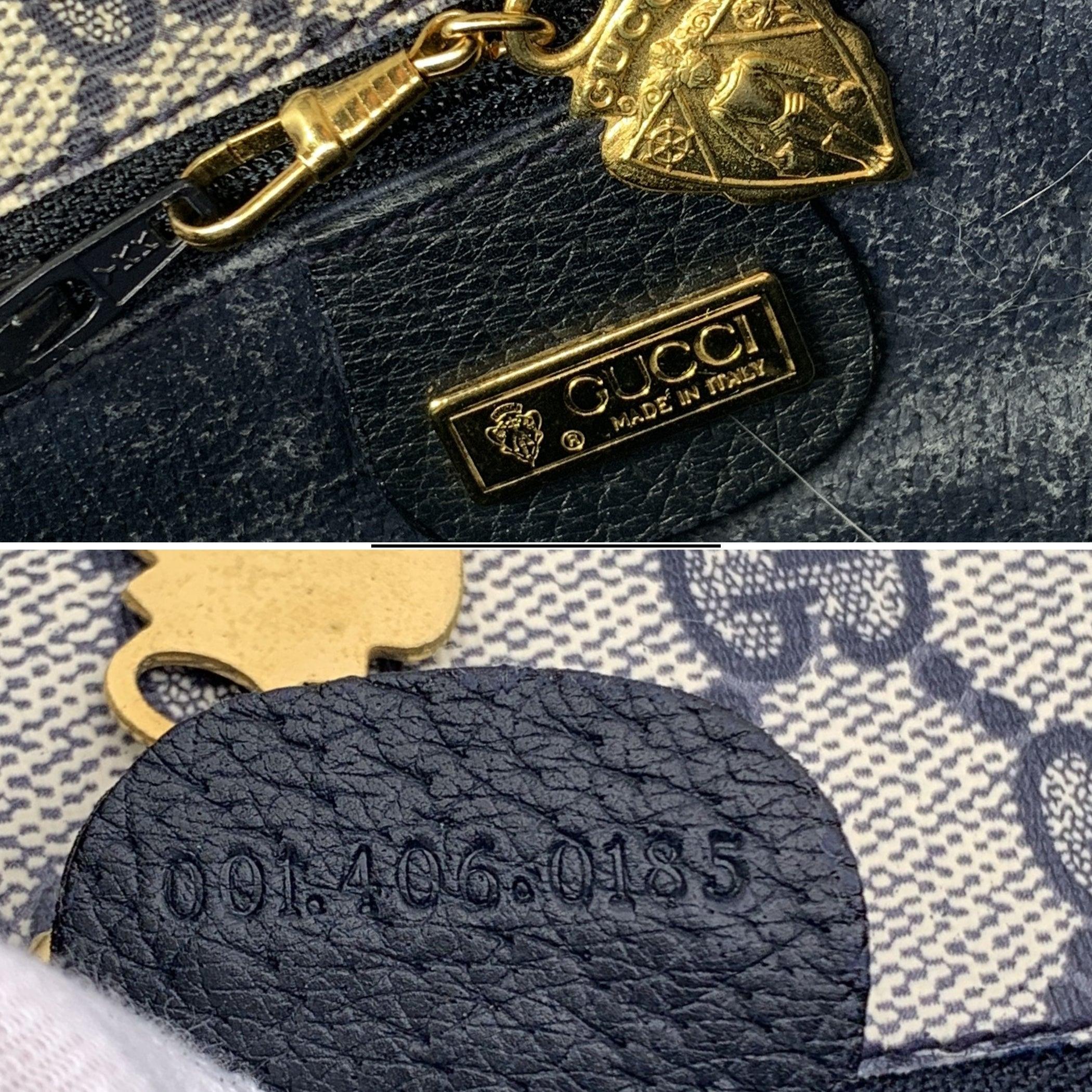 Gucci Vintage Navy Blue Monogram Canvas Flap Shoulder Bag In Good Condition For Sale In Rome, Rome