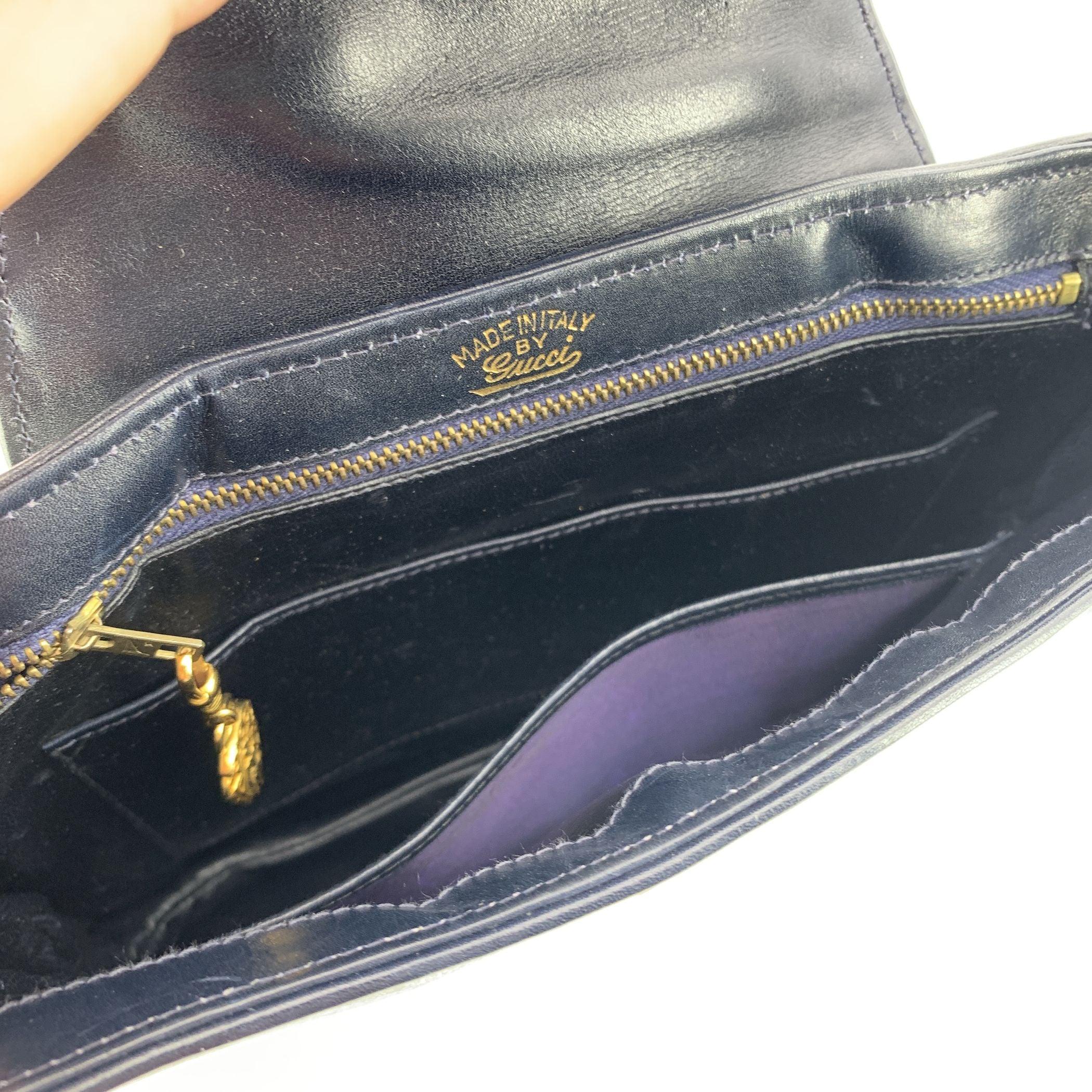 De las mujeres Gucci Vintage Azul Marino Monograma Lienzo Logo Bolso con Solapa en venta