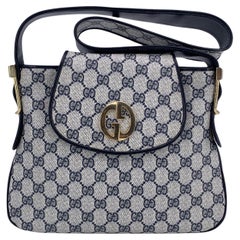 Gucci Vintage Marineblau Monogram Canvas Logo Flap Umhängetasche