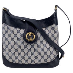 Gucci Vintage Marineblau Monogram Canvas Logo Umhängetasche Tote