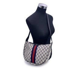 Gucci Vintage Navy Blue Monogram Canvas Rounded Shoulder Bag