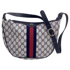 Gucci Vintage Navy Blue Monogram Canvas Rounded Shoulder Bag