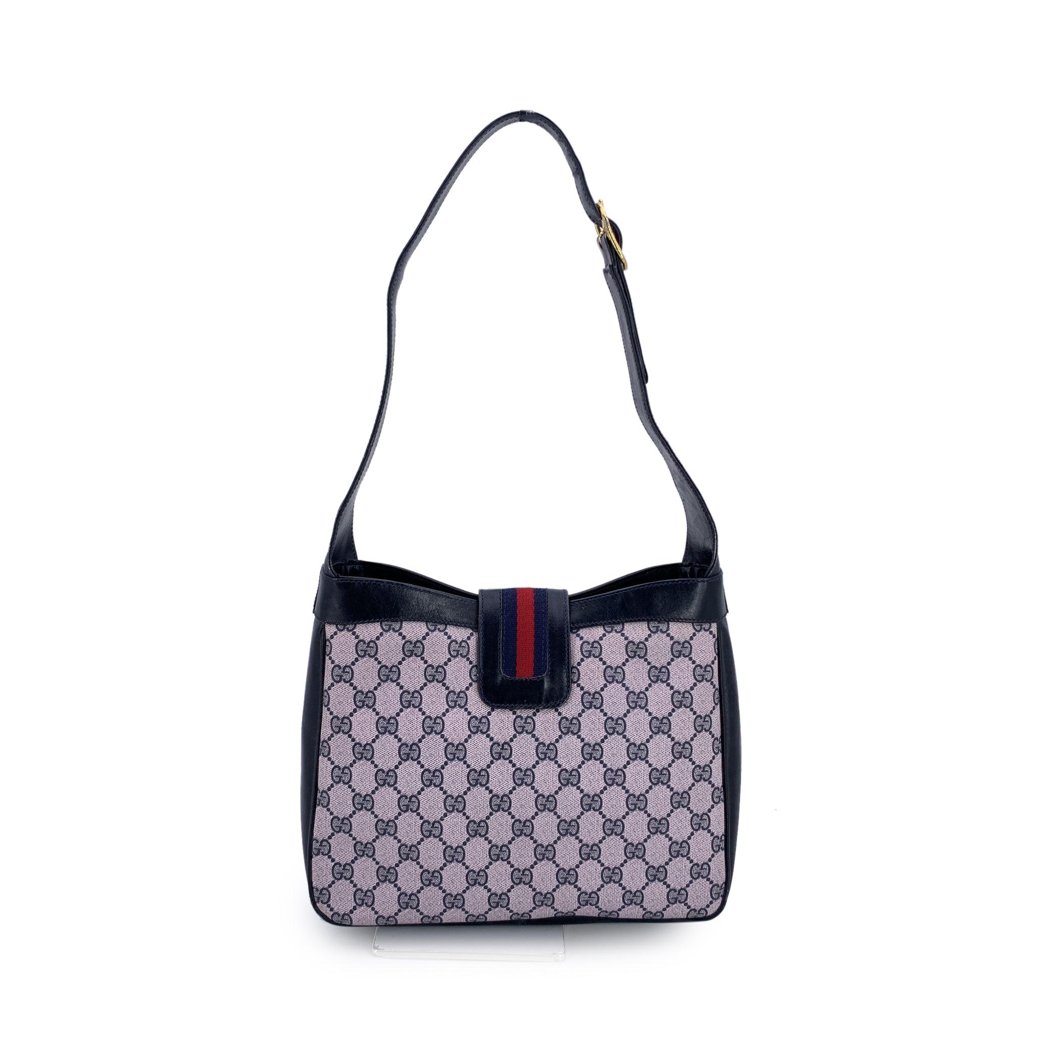 Gris Gucci Vintage Navy Blue Monogram Canvas Shoulder Bag Tote en vente