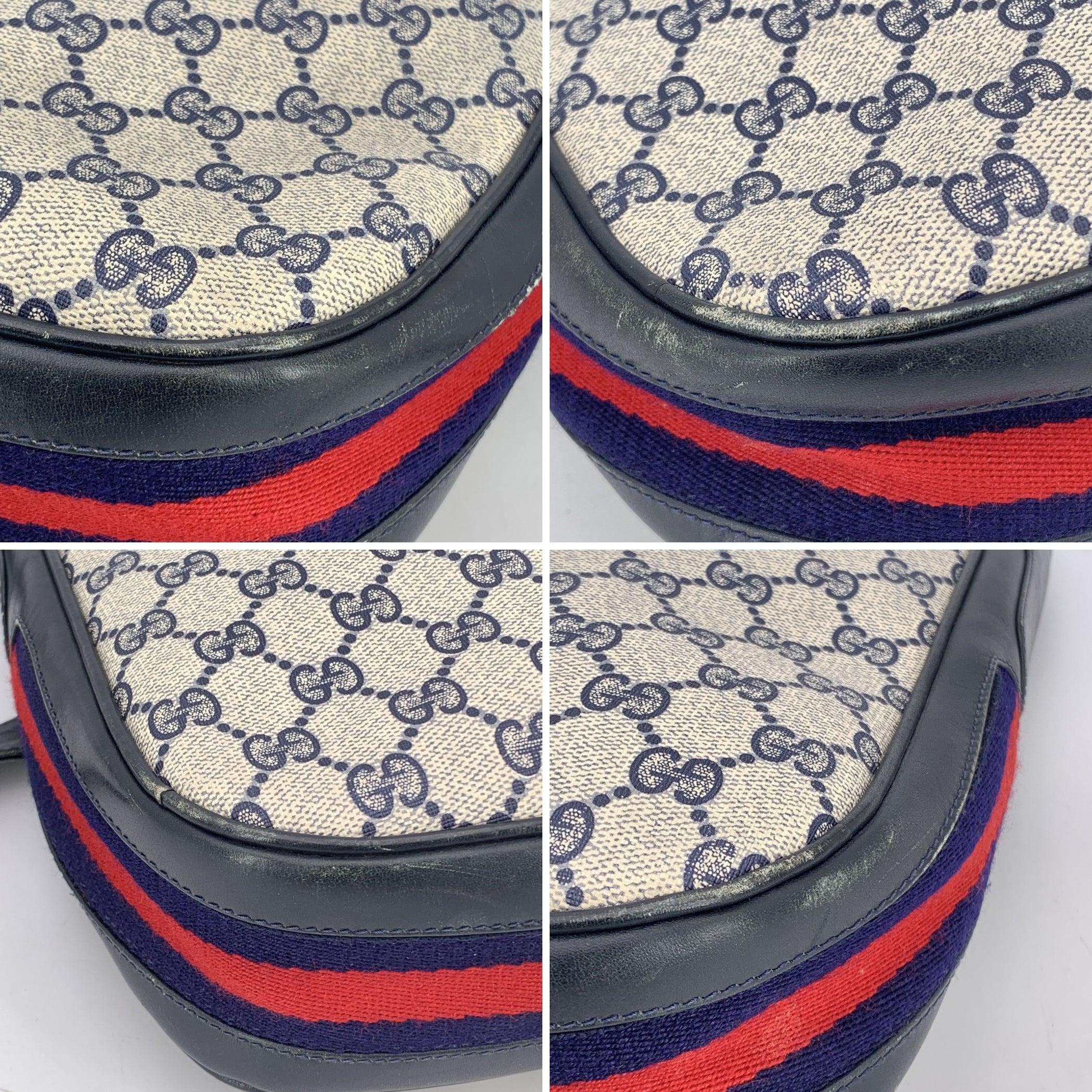 Gucci Vintage Navy Blue Monogram Canvas Shoulder Bag Tote For Sale 1