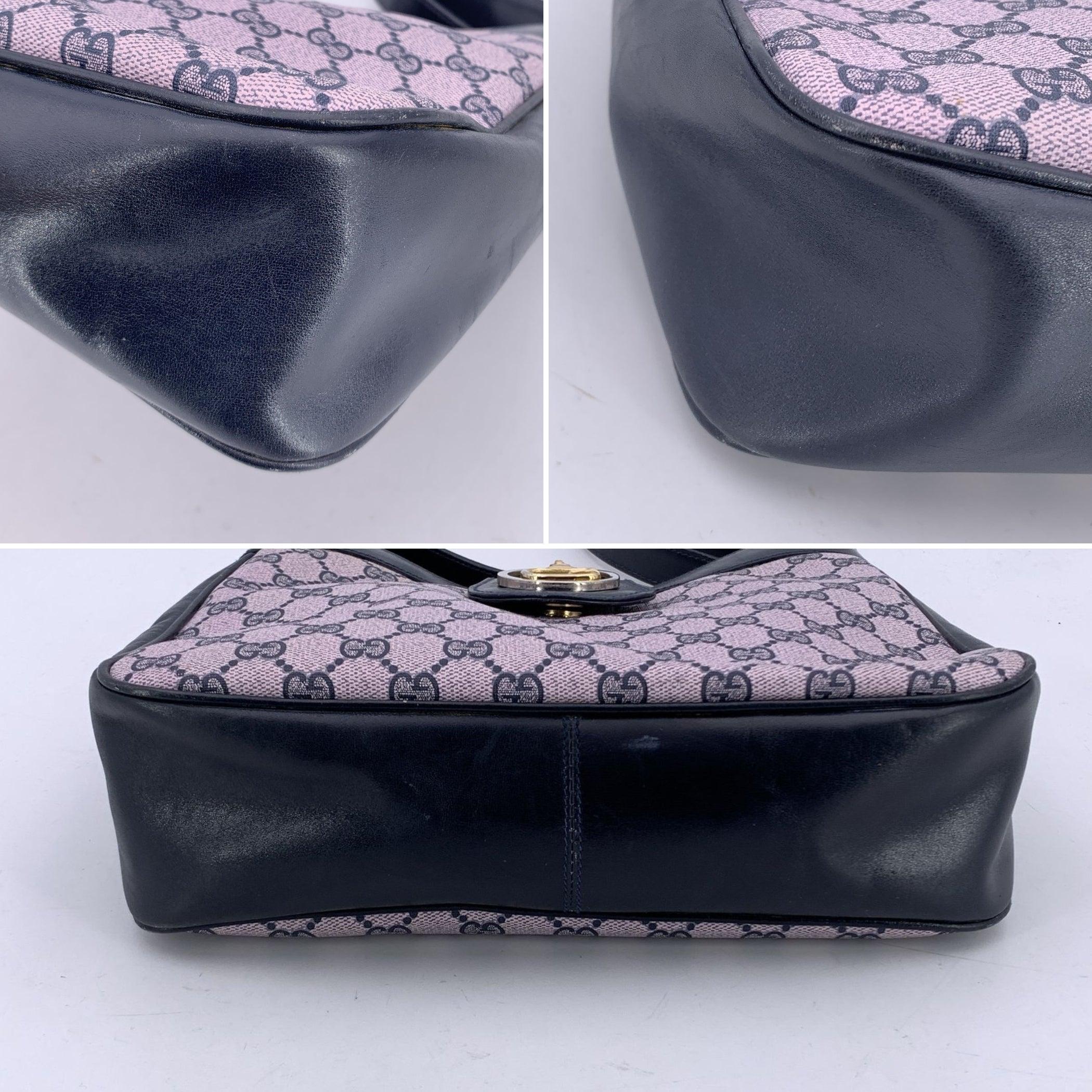 Gucci Vintage Navy Blue Monogram Canvas Shoulder Bag Tote en vente 1
