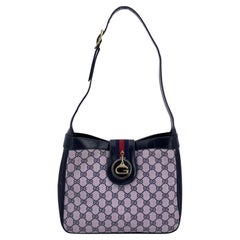 Gucci Vintage Navy Blue Monogram Canvas Shoulder Bag Tote