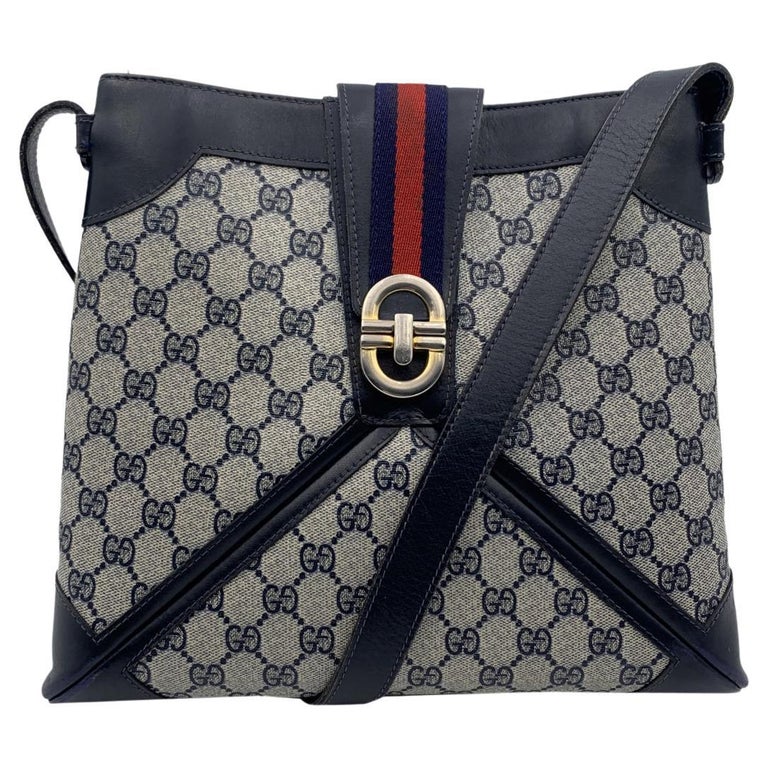 Vintage GUCCI Monogram Canvas Triangle Crossbody Bag Navy For Sale at  1stDibs