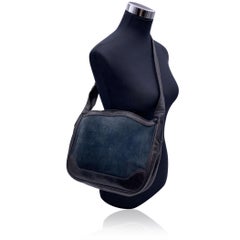 Gucci Vintage Navy Blue Suede and Leather Shoulder Bag