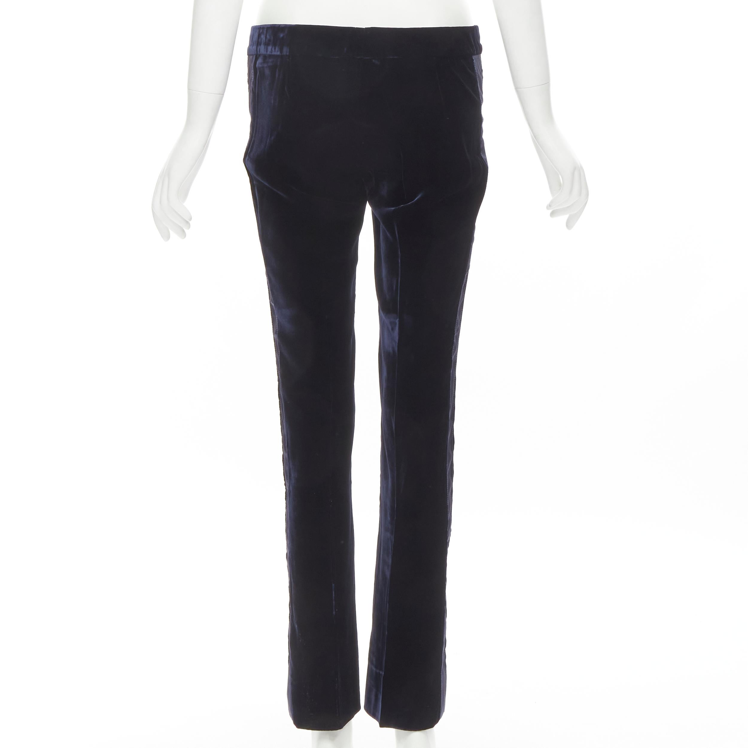 Black GUCCI Vintage navy blue velvet ladder seam side stripe tuxedo pants IT38 XS For Sale