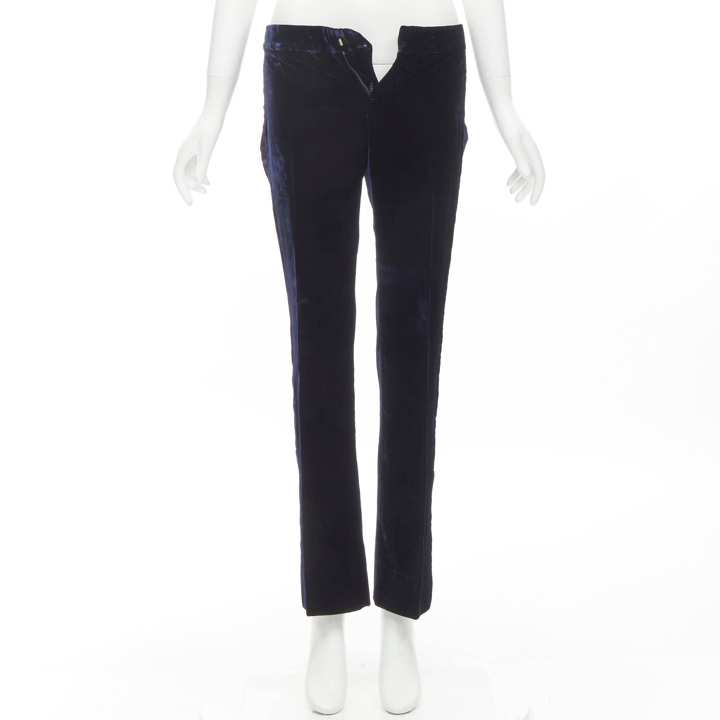 GUCCI Vintage navy blue velvet ladder seam side stripe tuxedo pants IT38 XS For Sale 2