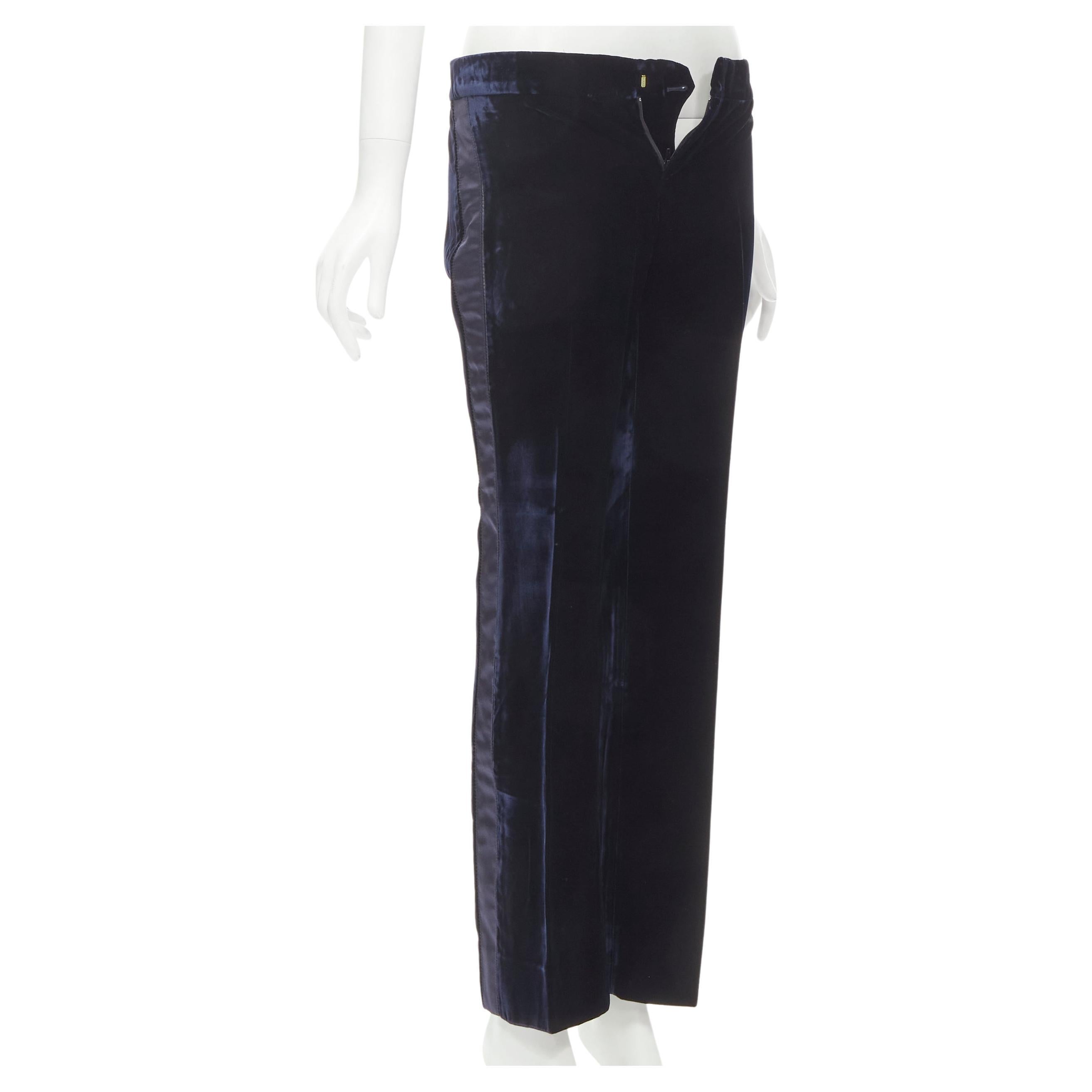 GUCCI Vintage navy blue velvet ladder seam side stripe tuxedo pants IT38 XS For Sale