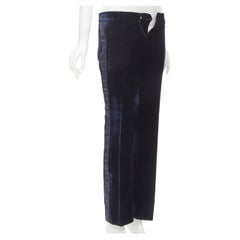 GUCCI - Pantalon de smoking vintage en velours bleu marine à rayures latérales et à coutures en échelle IT38 XS