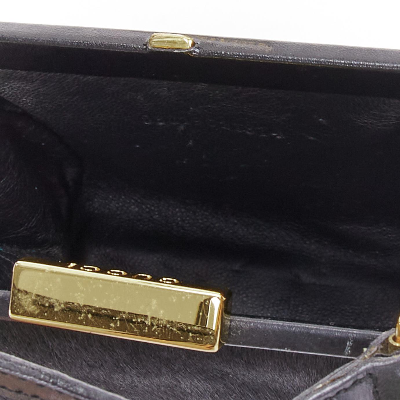 GUCCI Vintage Old Haroco schwarz Pony Haar Gold Logo Rahmen Crossbody Mini Tasche im Angebot 4